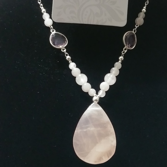 Natural Rose Quartz On .925 Sterling Silver Two (2) Piece Necklace Set